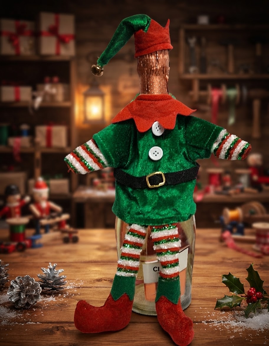Weihnachts Flaschenhüllen – Weihnachtsmann, Elf & Nikolaus