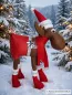 Preview: Filz Rentier 40cm Rudi mit roter Mütze und Schal im Schnee