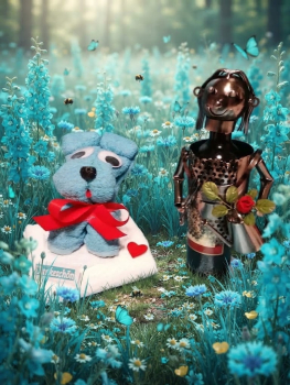 Handtuchfigur  Hund mit weißen Körbchen