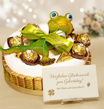 Handtuchtorte zum Geburtstag mit Glücks Frosch