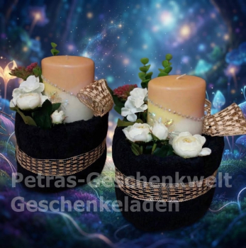 Elegante Handtuchtorte in Schwarz als Gastgeschenk