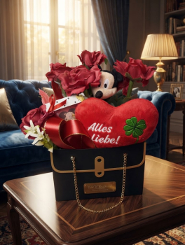 Geschenktasche schwarz mit Rosen zum Gastgeschenk