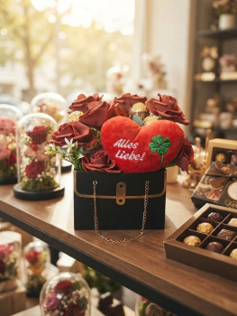 Handtaschen-Geschenkbox mit rotem Herz „Alles Liebe!“