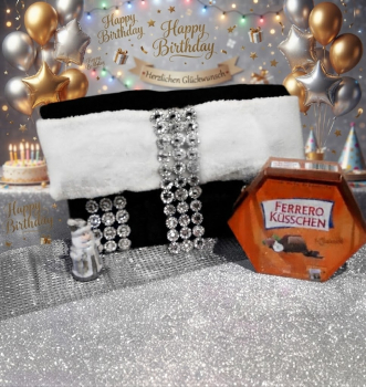 Handgemachte Handtuch-Handtasche in Schwarz mit Geschenkbox & Ferrero Küsschen