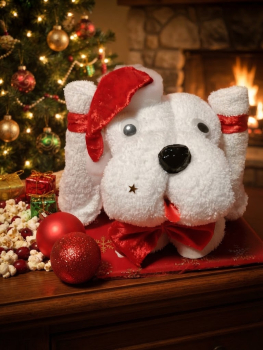 Handtuchfigur Hund  als Nikolaus Mitarbeiter Weihnachtsgschenk