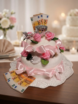 Hochzeits-Handtuchtorte als Geldgeschenk