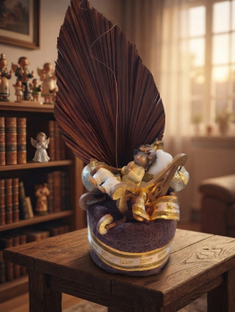 Edles Geschenk-Arrangement Schutzengel mit braunem Handtuch