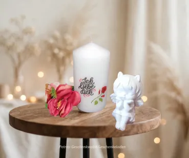 Spruchkerze Ich liebe Dich 11cm - Geschenk Valentinstag, Jahrestag. Handarbeit in Geschenkbox.