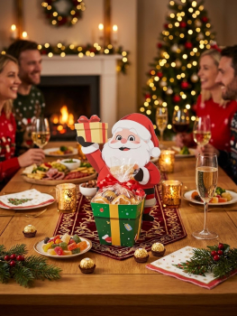 Weihnachtliche Stehende Geschenkbox Weihnachtsmann 14 cm mit grünem Kröbchen und 4 Ferrero Küsschen – Wichtelgeschenk Mitbringsel – Handarbeit Petras-Geschenkwelt Jandelsbrunn