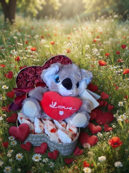 Herz-Geschenkbox mit süßem Kuschel-Koala & Raffaello