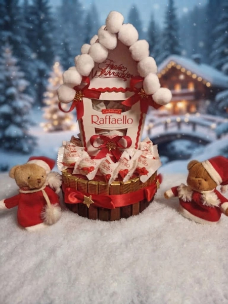 Weihnachts-Gastgeschenk Pralinen Torte mit Weihnachtshaus
