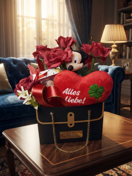 Geschenktasche schwarz mit Rosen zum Gastgeschenk