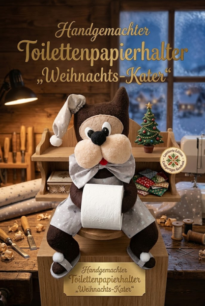 Handgemachter Toilettenpapierhalter „Weihnachts-Kater“