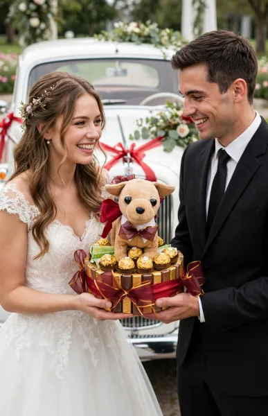 Hochzeit Pralinentorte mit Hund Geldgeschenk