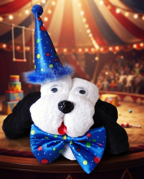 Handtuchfigur Hund als Clown