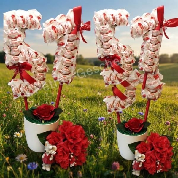 Handgemachte Raffaello-Zahl im Topf (ca. 50 cm)