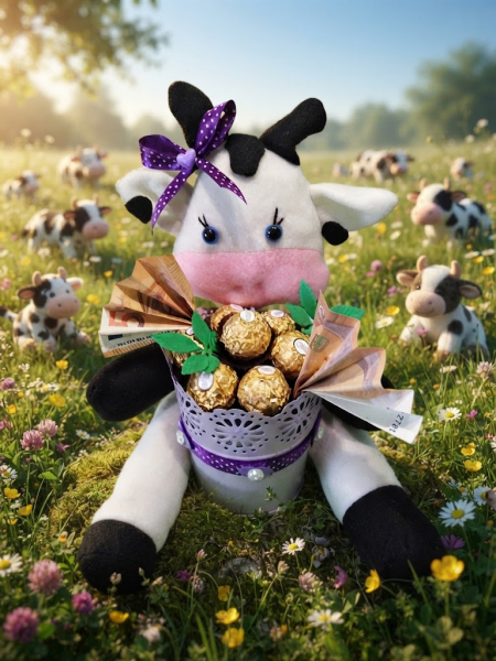  Handgefertigte Kuh mit Pralinentopf – dekoratives Geschenk
