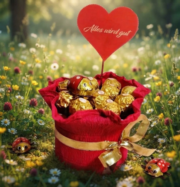 Schmaler Pralinenbaum mit Rocher & Marienkäfer