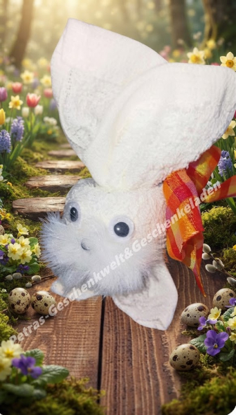 Süßer Osterhase mit Seifenhandtuch als Gastgeschenk