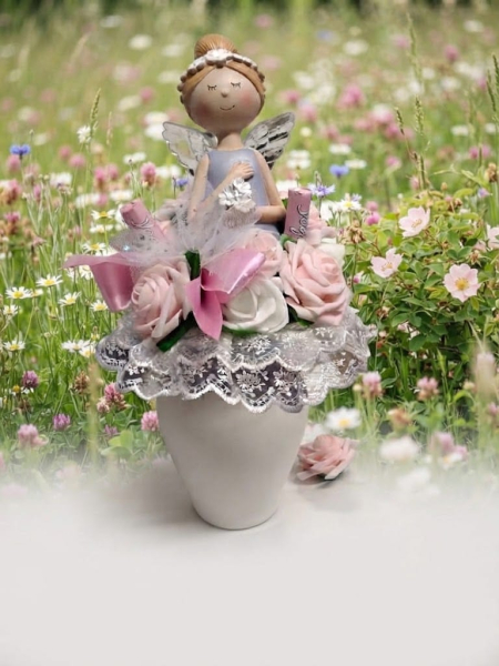 Handgemachter Schutzengel mit Rosen & 2 Yoguretten (Limitiertes Einzelstück)