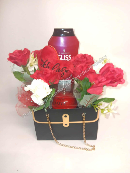 Geschenktasche schwarz roten Rosen Gastgeschenk