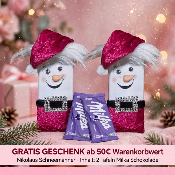 Weihnachtsgeschenk GRATIS ab 50 Euro - 2 Nikolaus Schneemänner mit Milka Schokolade von Petras Geschenkwelt