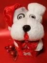 Handtuchfigur Hund als Nikolaus mit Pralinen